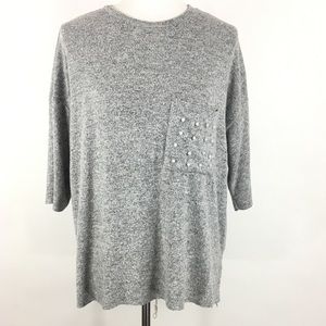 Zara Soft Grey Top with pearl pocket